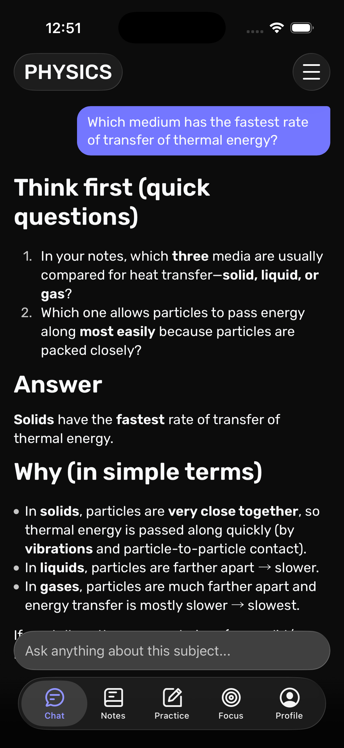 Vector AI answer screen on iOS