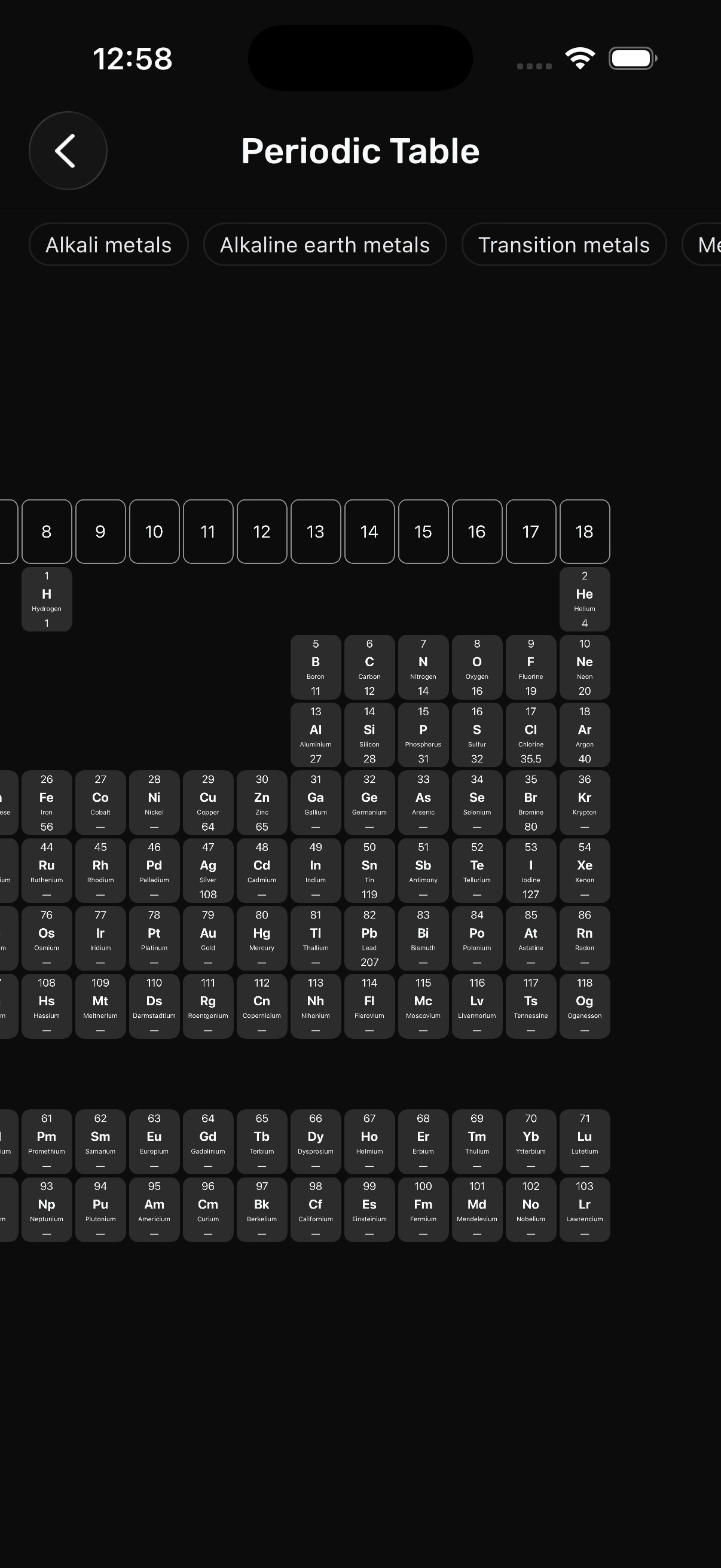 Vector periodic table on iOS